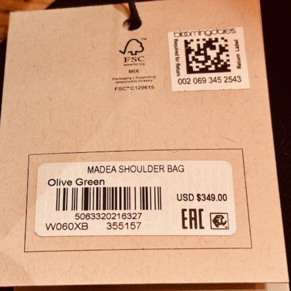 AllSaints Madea Slouch Suede Shoulder Bag ~ Olive Green ~ NEW WITH TAGS - Picture 6 of 9